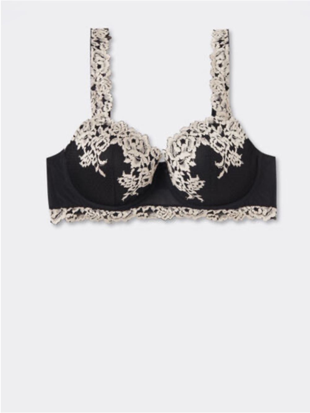 Lace Applique Underwire Bra in Black and Cream